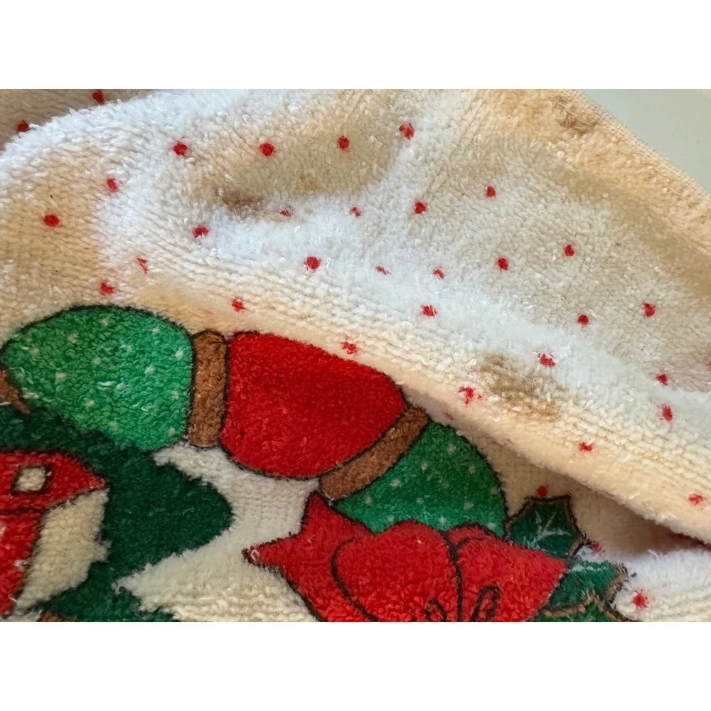 Vintage Christmas Hand Towel Set 3pc Kmart North Pole Poinsettia Crochet Hanging